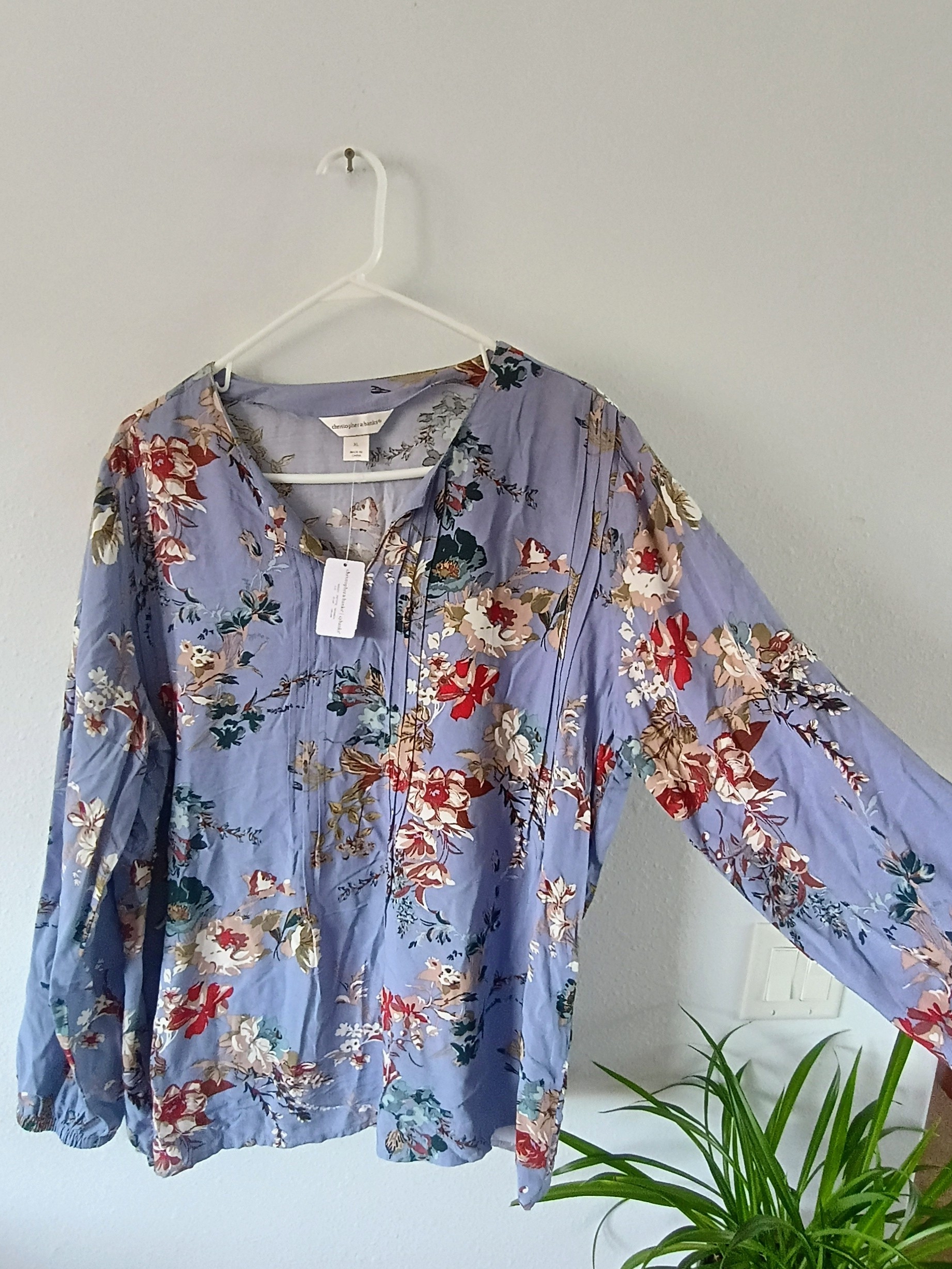 Christopher & Banks Xl Floral Rayon Modal Long Sleeve Blouse Nwt Blue Xl — image 2 of 8